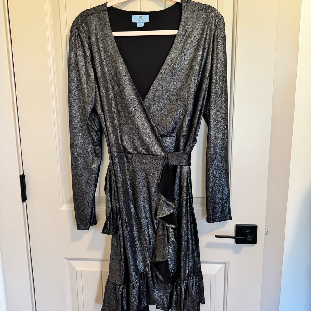 CeCe Shimmering Silver Long Sleeve Dress